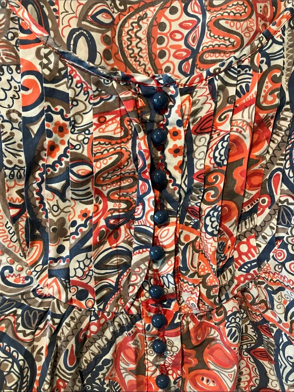 Banana Republic Red and Navy Paisley Peasant Blouse 100% silk xl